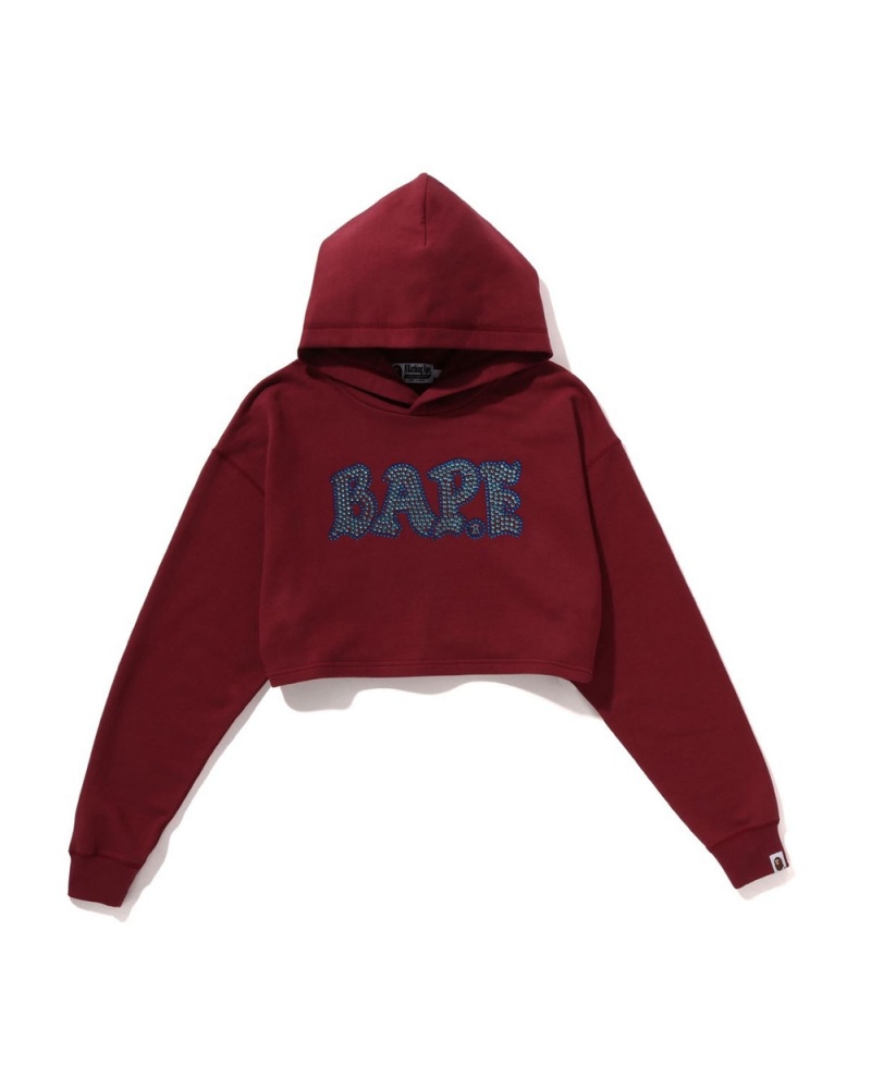 Sweatshirt Bape Crystal Stone Cropped Pullover Hoodie Bordeaux Femme | AKX-28065788